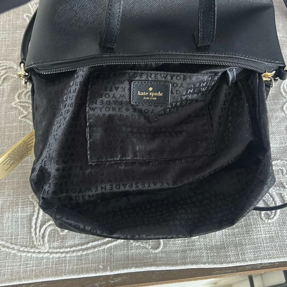 Kate Spade NY Black Greta Court Glitter & Staffiano  Satchel Bag